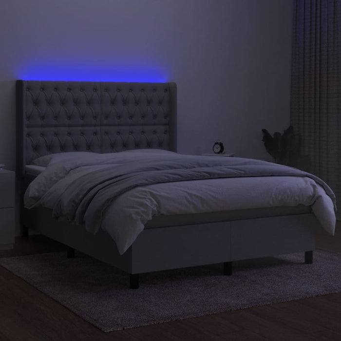 Pat cu arcuri, saltea și LED, gri deschis, 140x200 cm, textil - WALTI WALTI