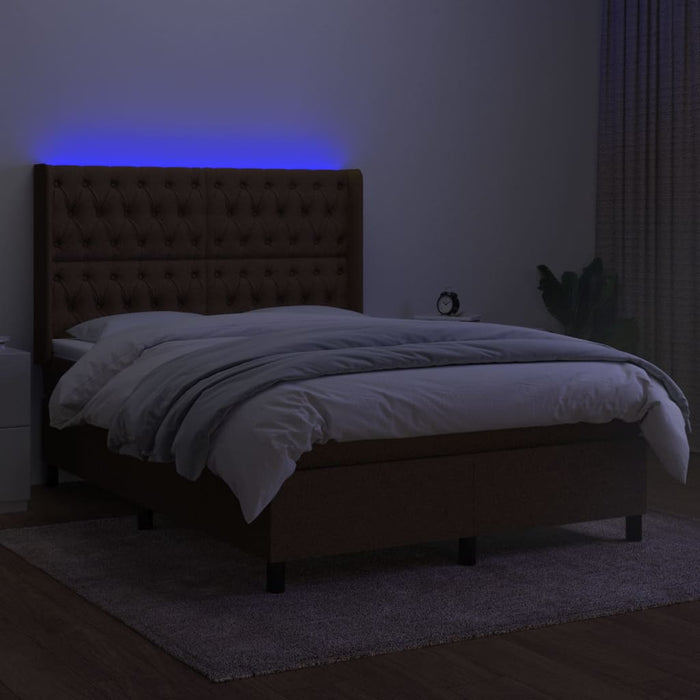 Pat cu arcuri, saltea și LED, maro închis, 140x200 cm, textil - WALTI WALTI