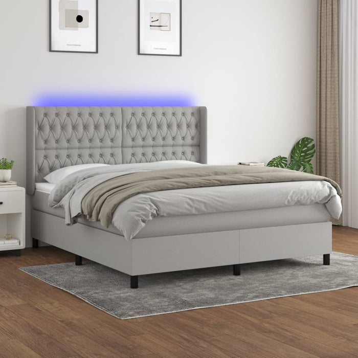 Pat cu arcuri, saltea și LED, gri deschis, 160x200 cm, textil - WALTI WALTI