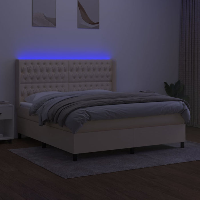 Pat cu arcuri, saltea și LED, crem, 160x200 cm, textil - WALTI WALTI