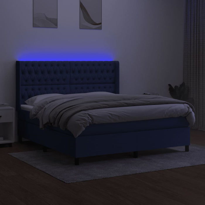 Pat cu arcuri, saltea și LED, albastru, 160x200 cm, textil - WALTI WALTI