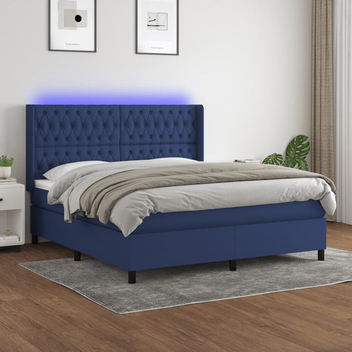 Pat cu arcuri, saltea și LED, albastru, 160x200 cm, textil - WALTI WALTI
