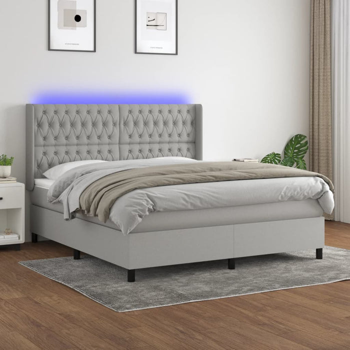 Pat cu arcuri, saltea și LED, gri deschis, 180x200 cm, textil - WALTI WALTI