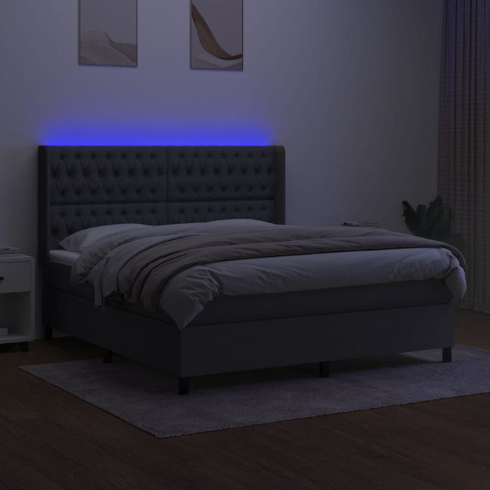 Pat cu arcuri, saltea și LED, gri închis, 180x200 cm, textil - WALTI WALTI