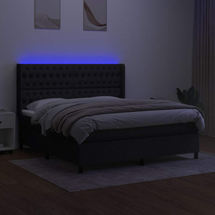 Pat cu arcuri, saltea și LED, negru, 180x200 cm, textil - WALTI WALTI