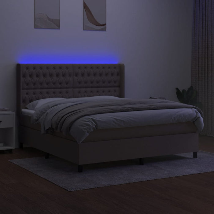 Pat cu arcuri, saltea și LED, gri taupe, 180x200 cm, textil - WALTI WALTI