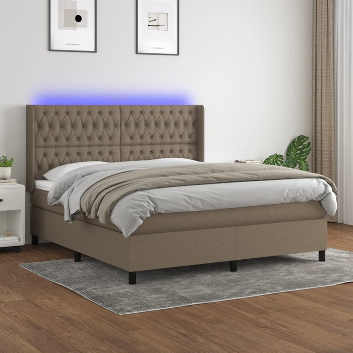 Pat cu arcuri, saltea și LED, gri taupe, 180x200 cm, textil - WALTI WALTI