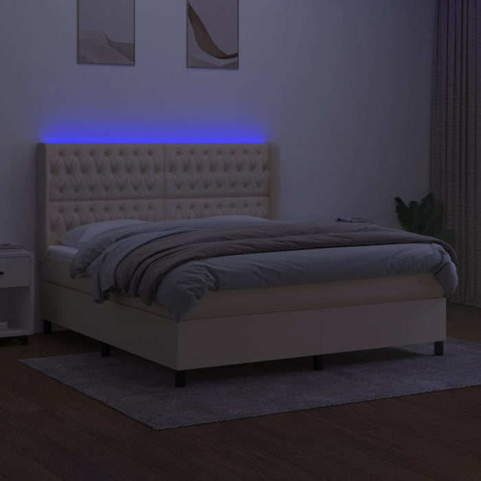 Pat cu arcuri, saltea și LED, crem, 180x200 cm, textil - WALTI WALTI