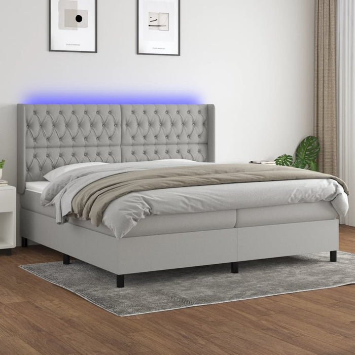 Pat cu arcuri, saltea și LED, gri deschis, 200x200 cm, textil - WALTI WALTI