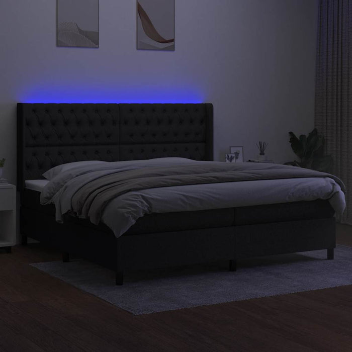 Pat cu arcuri, saltea și LED, negru, 200x200 cm, textil - WALTI WALTI
