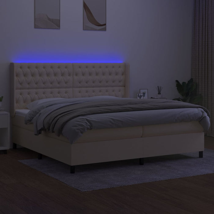 Pat cu arcuri, saltea și LED, crem, 200x200 cm, textil - WALTI WALTI