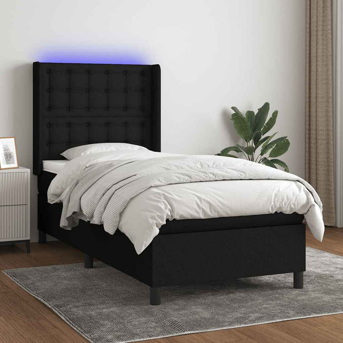 Pat cu arcuri, saltea și LED, negru, 80x200 cm, textil - WALTI WALTI