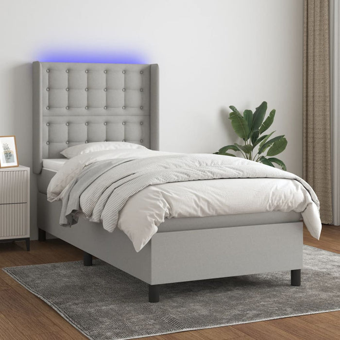 Pat cu arcuri, saltea și LED, gri deschis, 90x190 cm, textil - WALTI WALTI