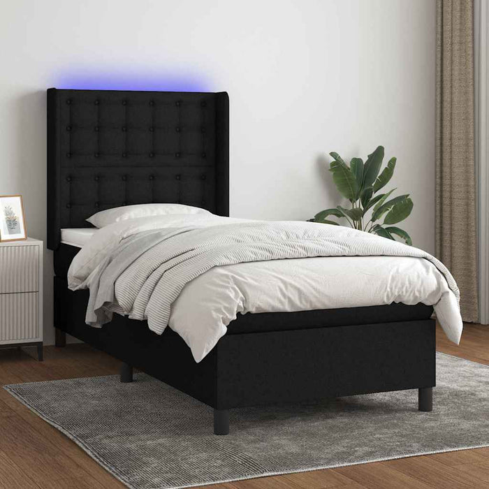 Pat cu arcuri, saltea și LED, negru, 90x190 cm, textil - WALTI WALTI
