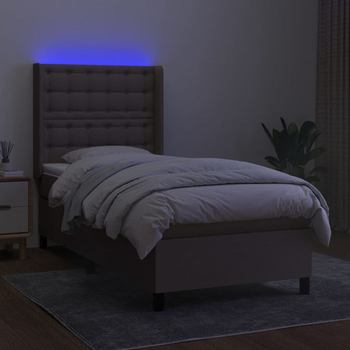 Pat cu arcuri, saltea și LED, gri taupe, 90x190 cm, textil - WALTI WALTI