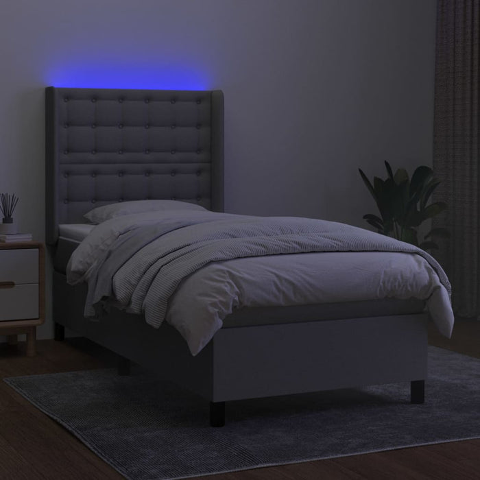 Pat cu arcuri, saltea și LED, gri deschis, 90x200 cm, textil - WALTI WALTI