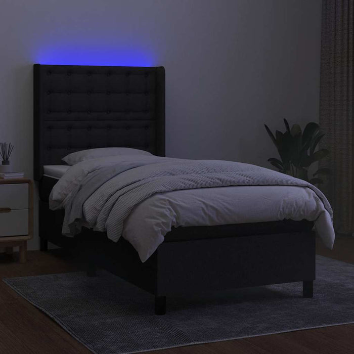 Pat cu arcuri, saltea și LED, negru, 90x200 cm, textil - WALTI WALTI