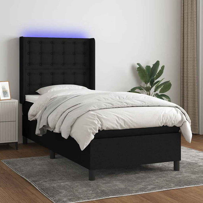 Pat cu arcuri, saltea și LED, negru, 90x200 cm, textil - WALTI WALTI