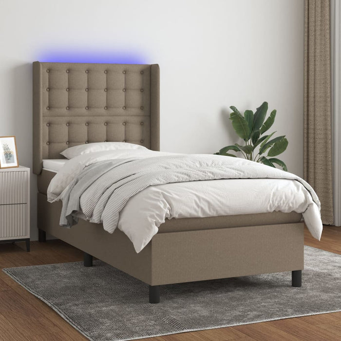 Pat cu arcuri, saltea și LED, gri taupe, 90x200 cm, textil - WALTI WALTI