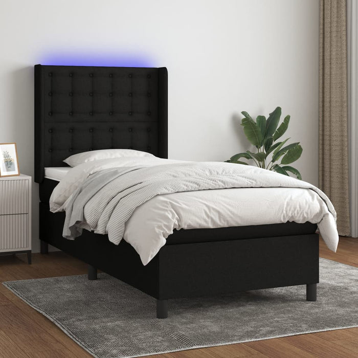 Pat cu arcuri, saltea și LED, negru, 100x200 cm, textil - WALTI WALTI