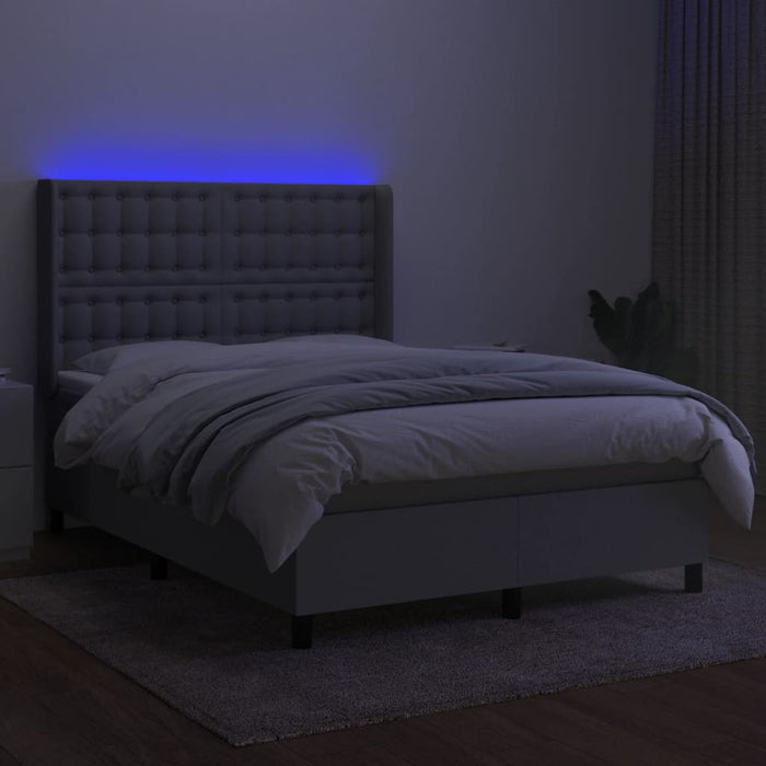 Pat cu arcuri, saltea și LED, gri deschis, 140x190 cm, textil - WALTI WALTI