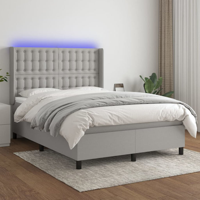 Pat cu arcuri, saltea și LED, gri deschis, 140x190 cm, textil - WALTI WALTI