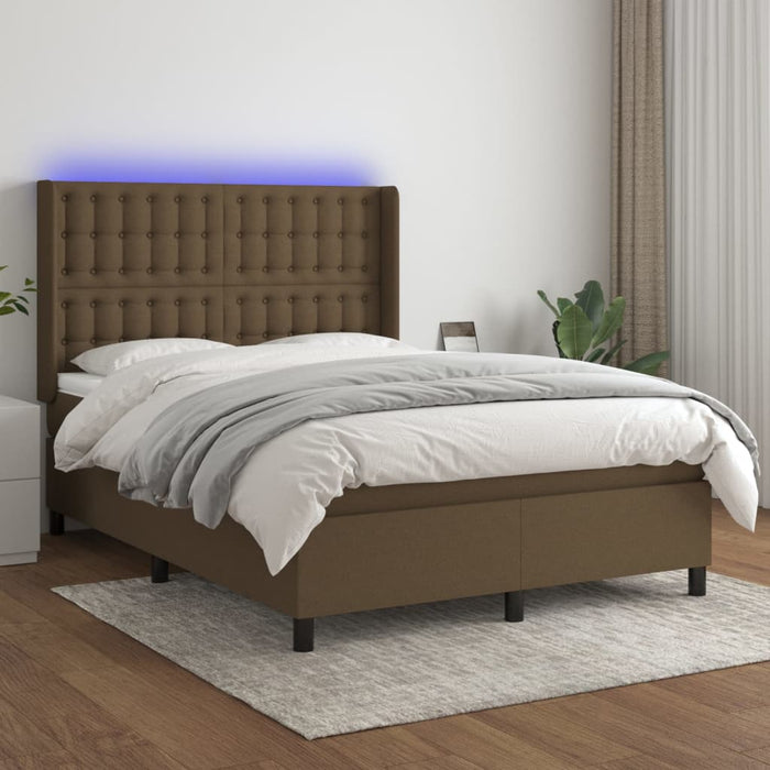 Pat cu arcuri, saltea și LED, maro închis, 140x190 cm, textil - WALTI WALTI