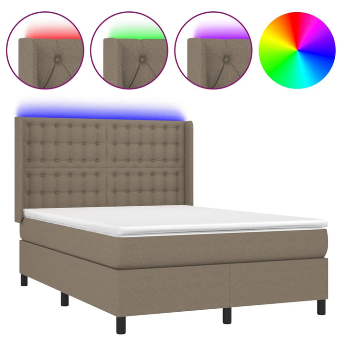 Pat cu arcuri, saltea și LED, gri taupe, 140x190 cm, textil - WALTI WALTI