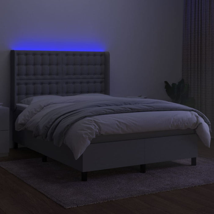 Pat cu arcuri, saltea și LED, gri deschis, 140x200 cm, textil - WALTI WALTI