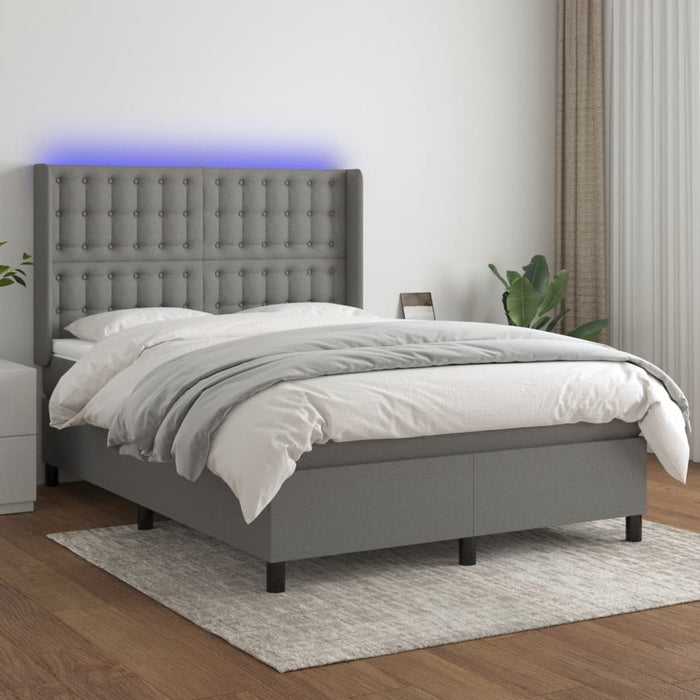 Pat cu arcuri, saltea și LED, gri închis, 140x200 cm, textil - WALTI WALTI