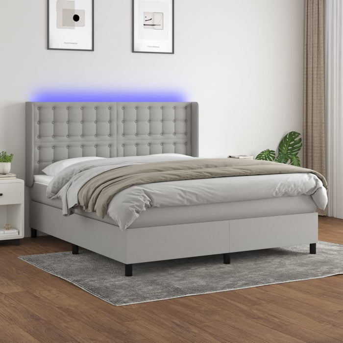 Pat cu arcuri, saltea și LED, gri deschis, 160x200 cm, textil - WALTI WALTI