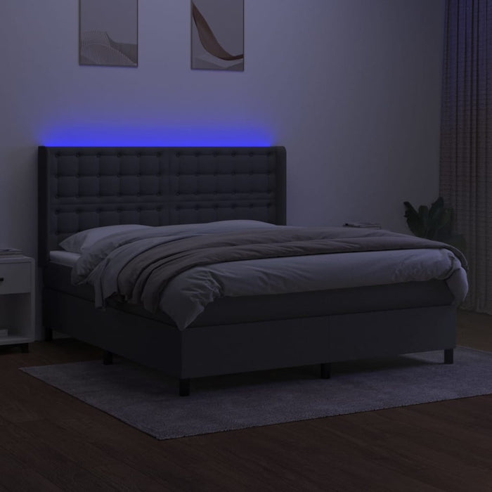 Pat cu arcuri, saltea și LED, gri închis, 160x200 cm, textil - WALTI WALTI
