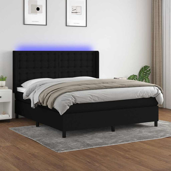 Pat cu arcuri, saltea și LED, negru, 160x200 cm, textil - WALTI WALTI