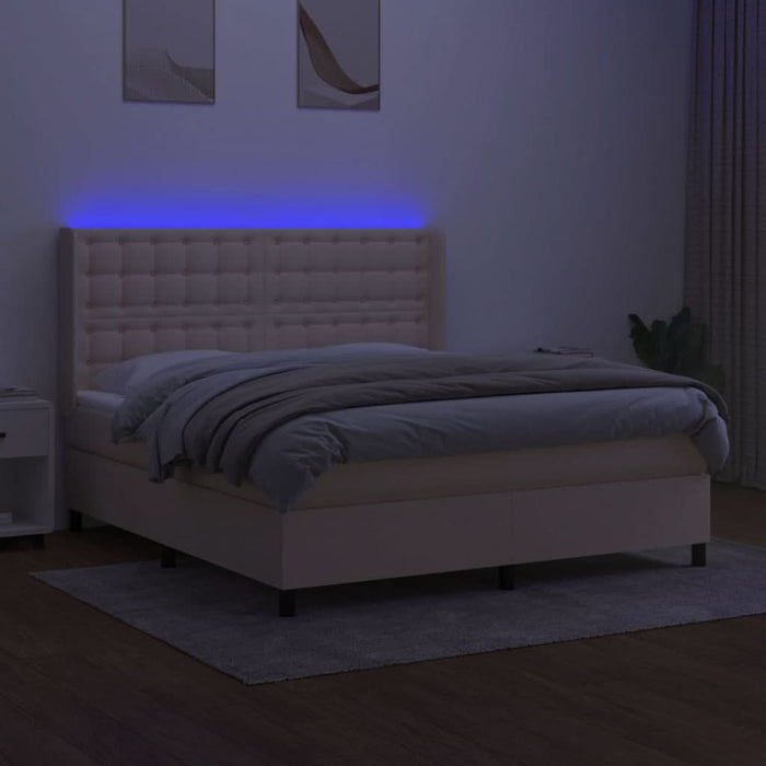 Pat cu arcuri, saltea și LED, crem, 160x200 cm, textil - WALTI WALTI