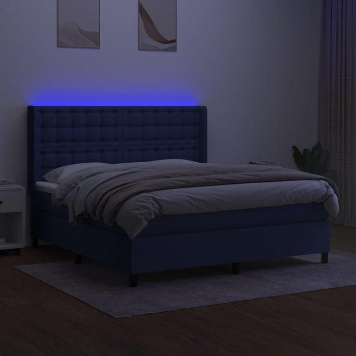 Pat cu arcuri, saltea și LED, albastru, 160x200 cm, textil - WALTI WALTI