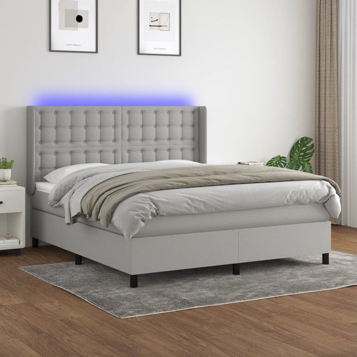 Pat cu arcuri, saltea și LED, gri deschis, 180x200 cm, textil - WALTI WALTI