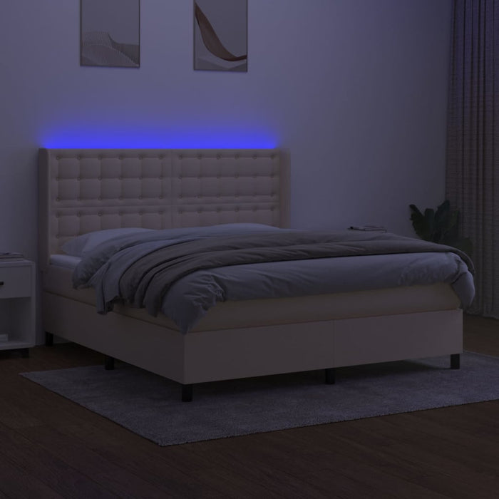 Pat cu arcuri, saltea și LED, crem, 180x200 cm, textil - WALTI WALTI