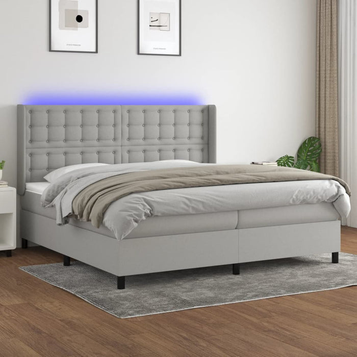 Pat cu arcuri, saltea și LED, gri deschis, 200x200 cm, textil - WALTI WALTI