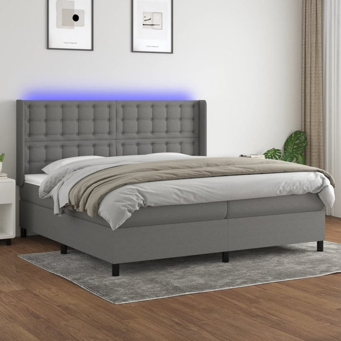 Pat cu arcuri, saltea și LED, gri închis, 200x200 cm, textil - WALTI WALTI