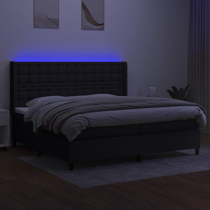 Pat cu arcuri, saltea și LED, negru, 200x200 cm, textil - WALTI WALTI