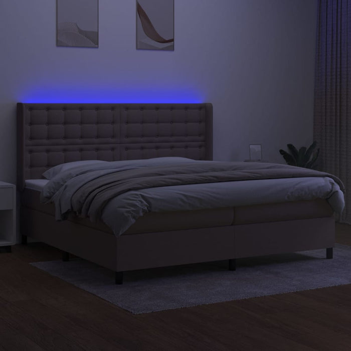 Pat cu arcuri, saltea și LED, gri taupe, 200x200 cm, textil - WALTI WALTI