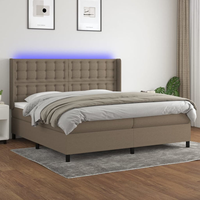 Pat cu arcuri, saltea și LED, gri taupe, 200x200 cm, textil - WALTI WALTI