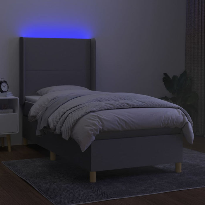 Pat cu arcuri, saltea și LED, gri deschis, 80x200 cm, textil - WALTI WALTI