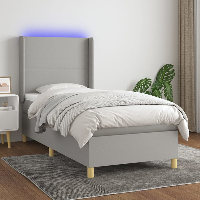 Pat cu arcuri, saltea și LED, gri deschis, 80x200 cm, textil - WALTI WALTI