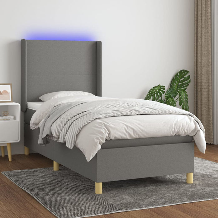 Pat cu arcuri, saltea și LED, gri închis, 80x200 cm, textil - WALTI WALTI