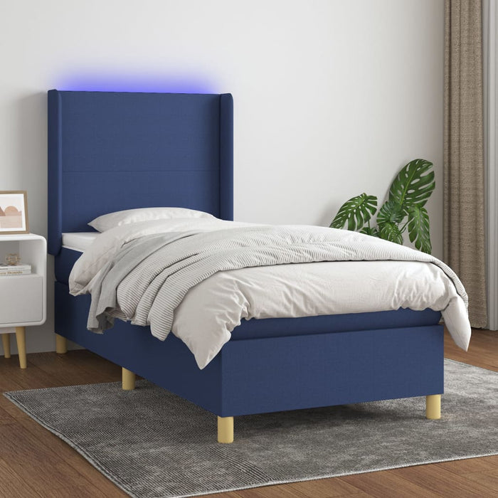 Pat cu arcuri, saltea și LED, albastru, 90x190 cm, textil - WALTI WALTI