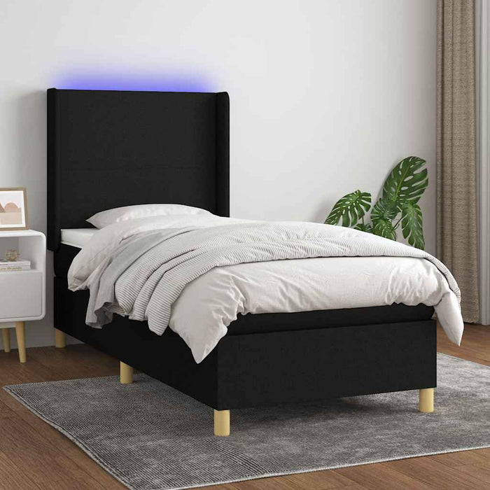 Pat cu arcuri, saltea și LED, negru, 90x200 cm, textil - WALTI WALTI