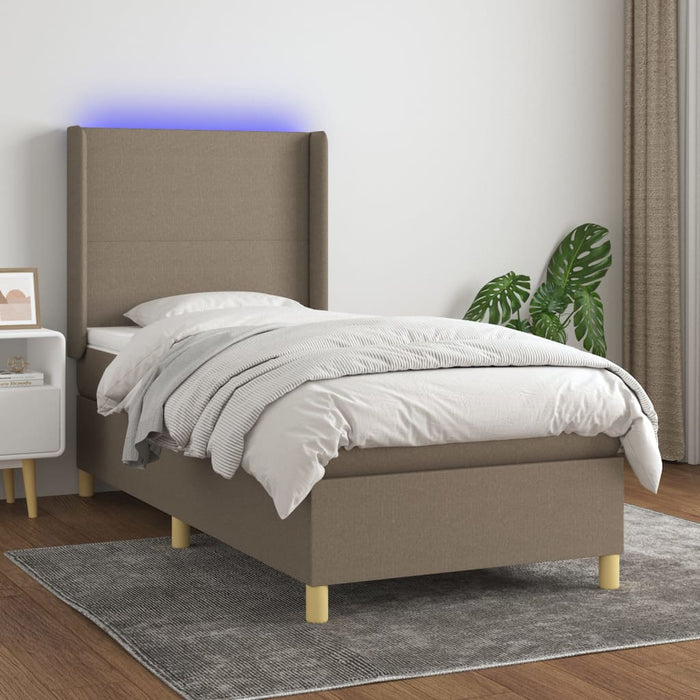 Pat cu arcuri, saltea și LED, gri taupe, 90x200 cm, textil - WALTI WALTI