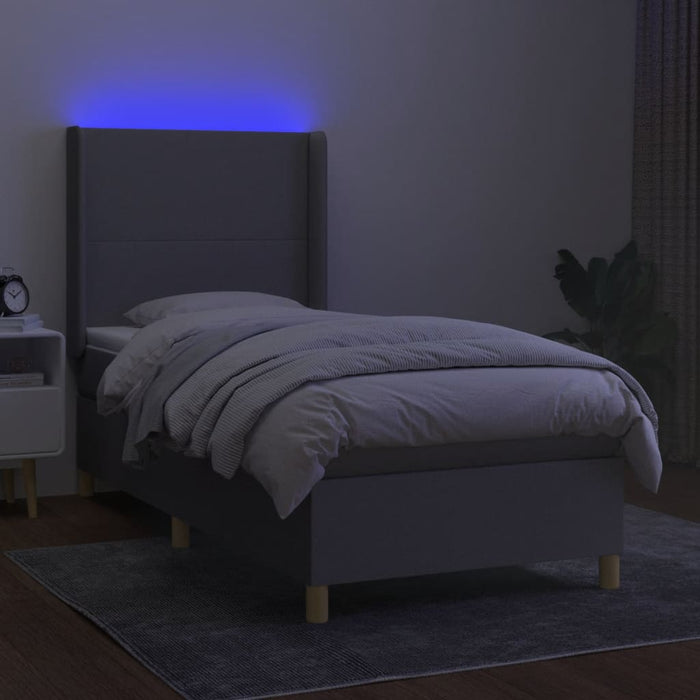 Pat cu arcuri, saltea și LED, gri deschis, 100x200 cm, textil - WALTI WALTI