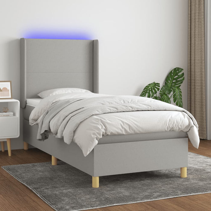 Pat cu arcuri, saltea și LED, gri deschis, 100x200 cm, textil - WALTI WALTI